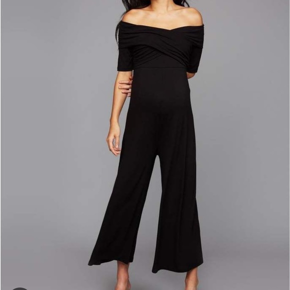 A Pea in the Pod Pants - A Pea in the Pod Black Off-Shoulder Jumpsuit
